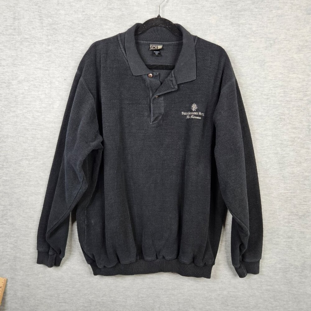 SDI Men’s V-Neck Black Heavy Solid Cotton Pullover Fleece Sweatshirt Size L